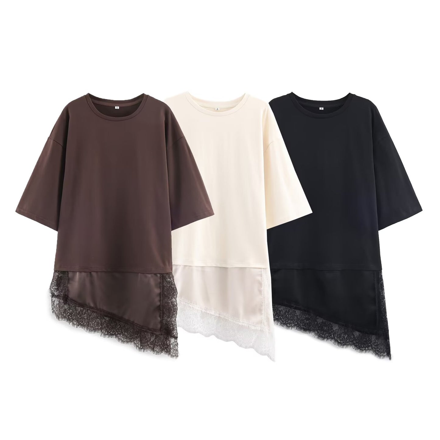 Envy-Store T-shirt Emma Femme Été Chic avec Ourlet en Dentelle Patchwork™