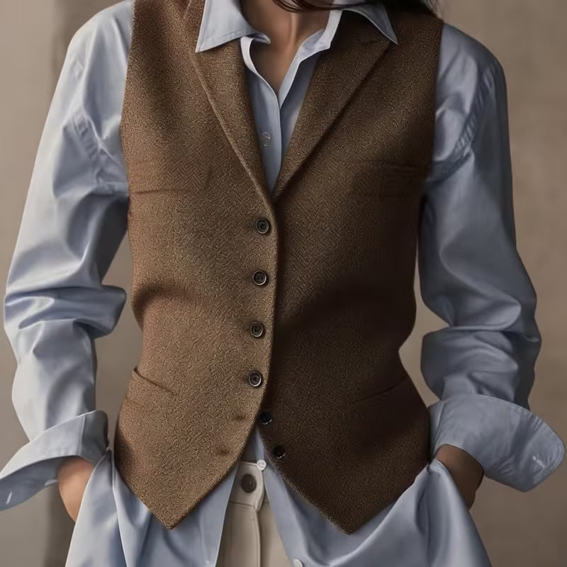 Envy-Store Gilet Herringbone Marron Chic Femme™