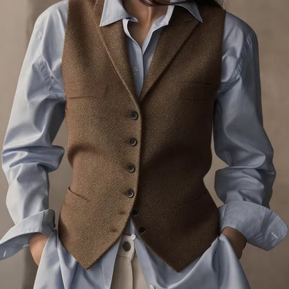 Envy-Store Gilet Herringbone Marron Chic Femme™