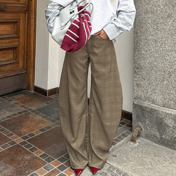 Pantalon carreaux taille haute kick-flare 98% polyester coupe évasée tailles XS-L