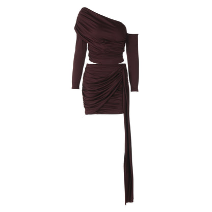 Envy-Store Ensemble Élégant Épaule Oblique & Jupe Drapée™