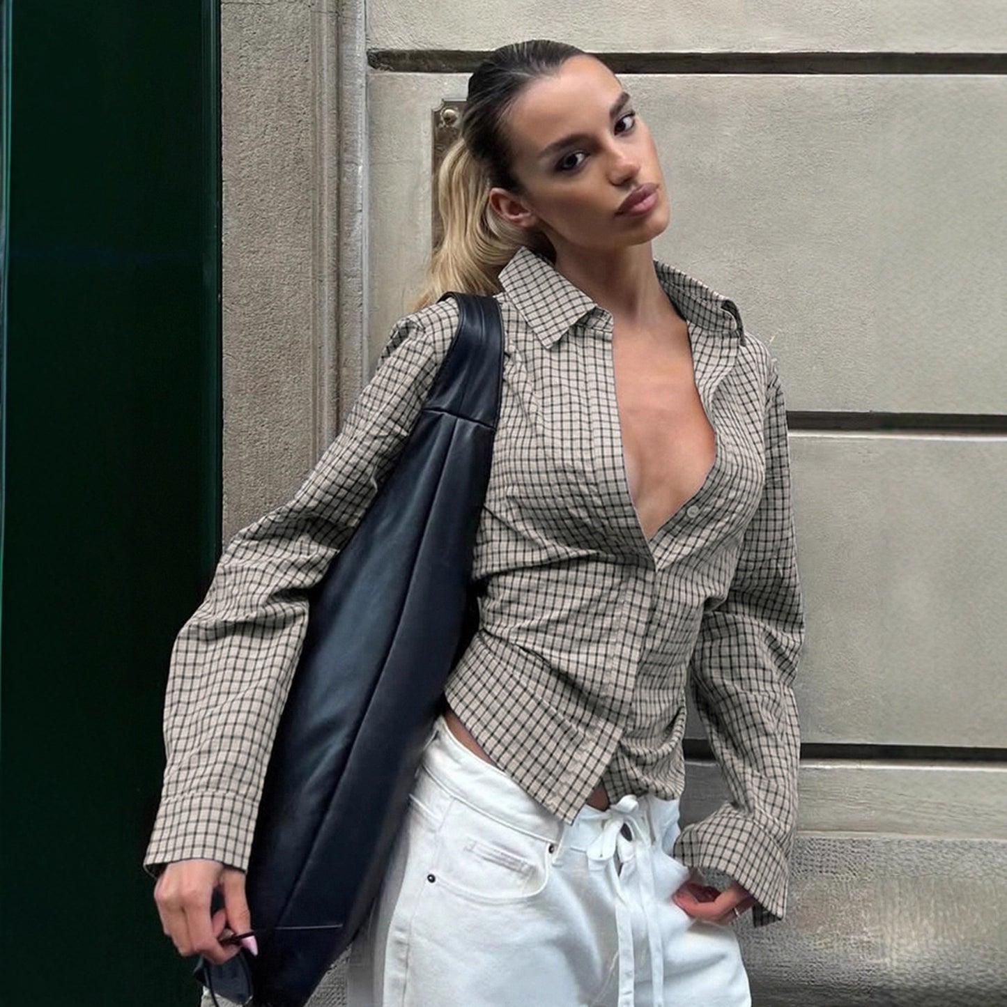 Envy-Store Chemise Plaid Retro Tie-Up Taille Cintrée™