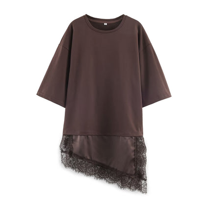 Envy-Store T-shirt Emma Femme Été Chic avec Ourlet en Dentelle Patchwork™