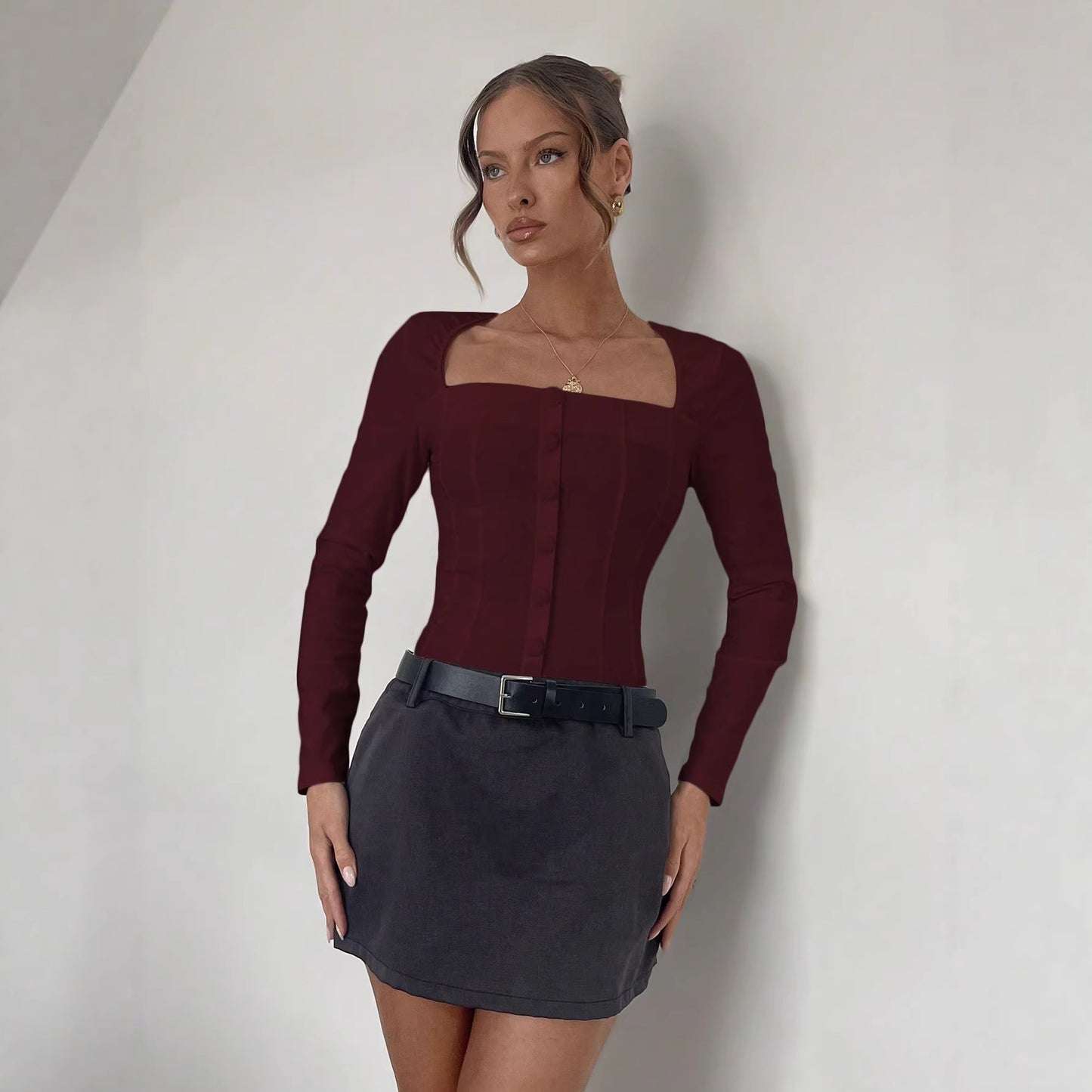 Envy-Store Top Chic Col Carré Plissé Élégance™