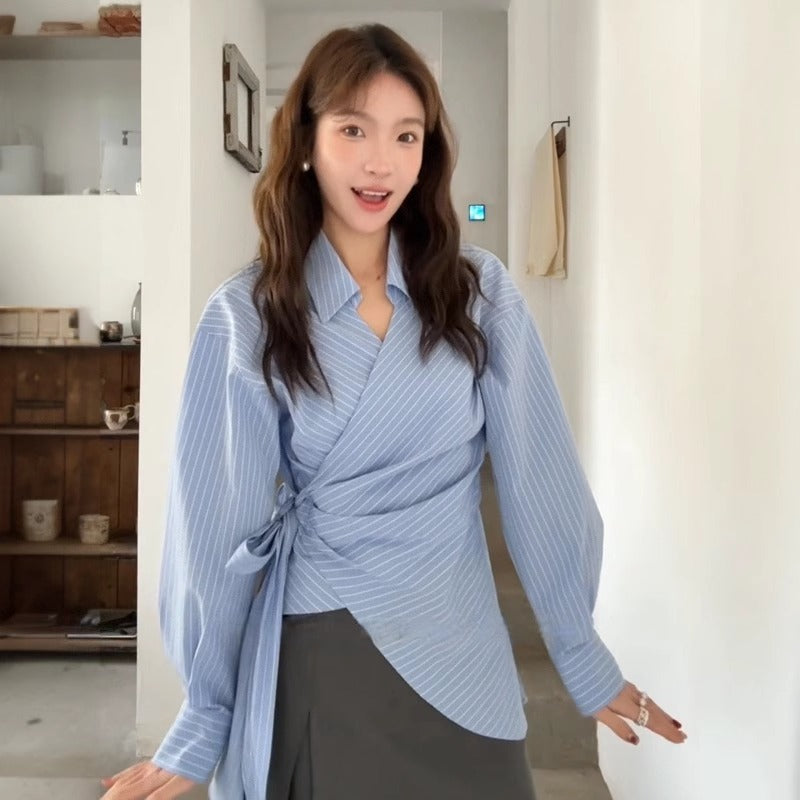 Envy-Store™ Chemise Selene  Rayée Ceinturée