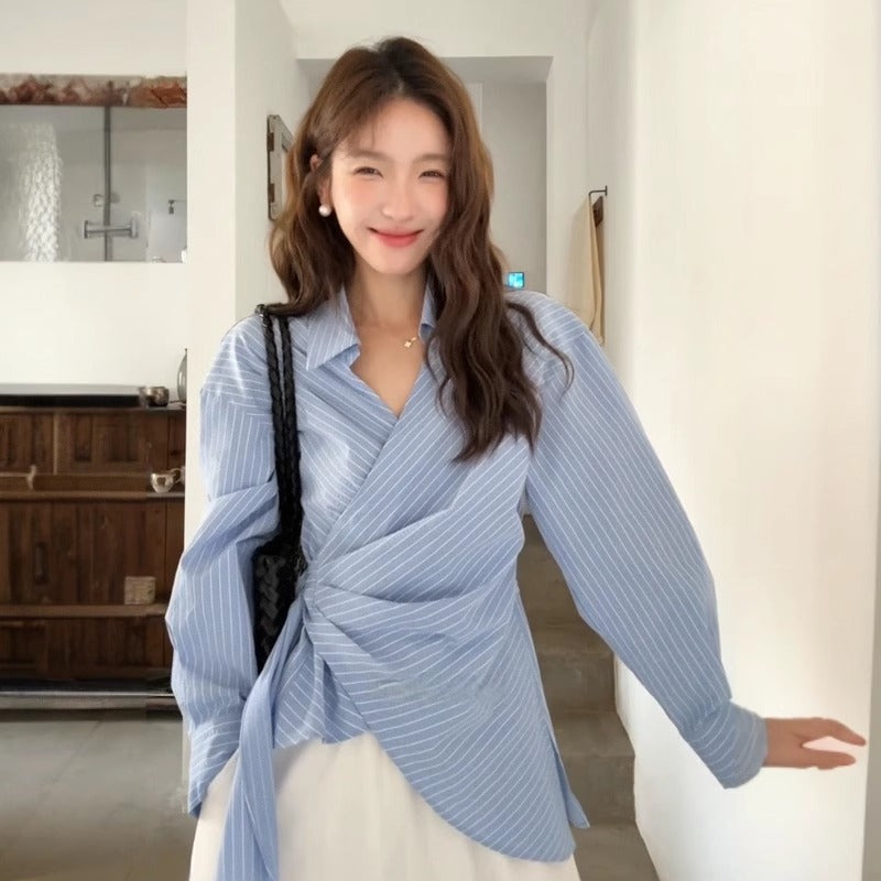 Envy-Store™ Chemise Selene  Rayée Ceinturée