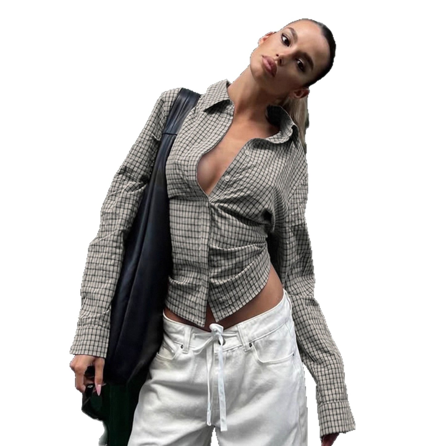 Envy-Store Chemise Plaid Retro Tie-Up Taille Cintrée™